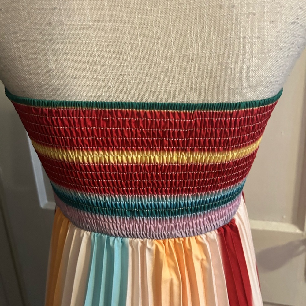 Womens Multicolor Strapless Maxi Dress by Flora size medium zips in back NWT - Picture 7 of 16